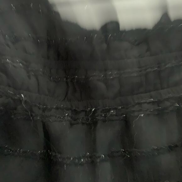 ASTR The Label Blouse L Peasant Style Elastic Waist Peplum Black Shimmer Thread - Picture 9 of 13